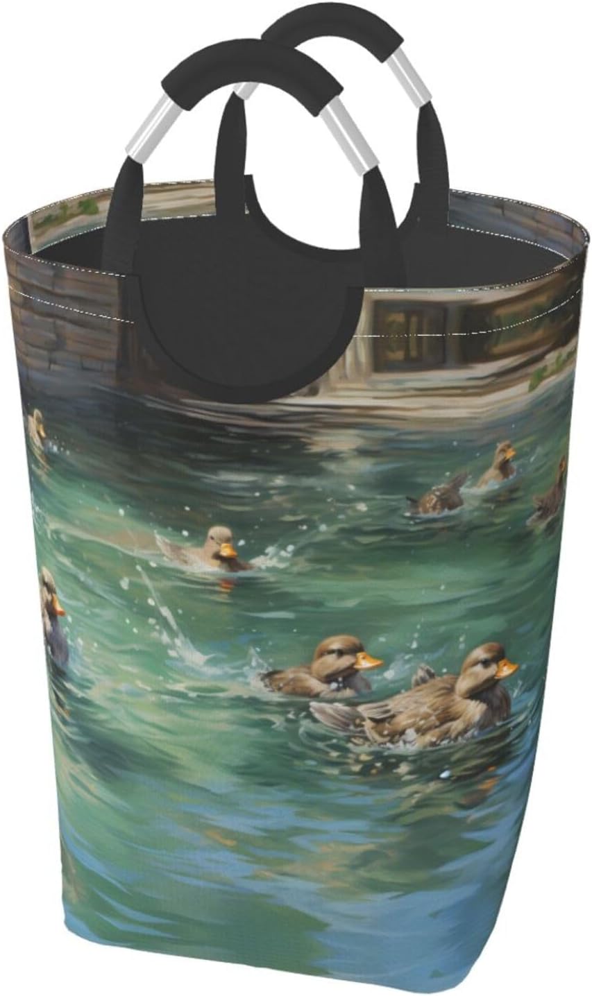 Cute Duck Foldable storage bag, 50L capacity, suitable for laundry room, dormitory bedroom, dirty clothes storage basket.