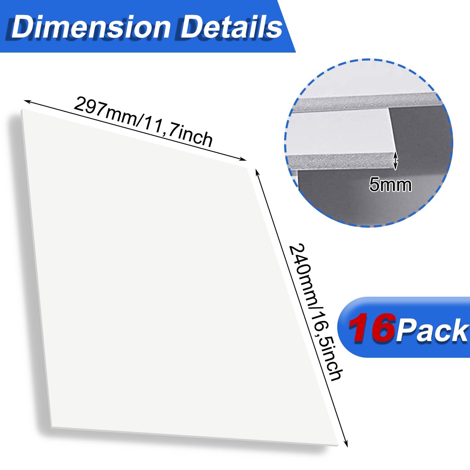STARVAST Lot de 16 Carton Mousse A3, Carton Plume Mousse Blanc, Plaque Polystyrene 5mm pour Art, Photos Panneaux de Mariage, Panneau D’affichage (297 × 420 mm)