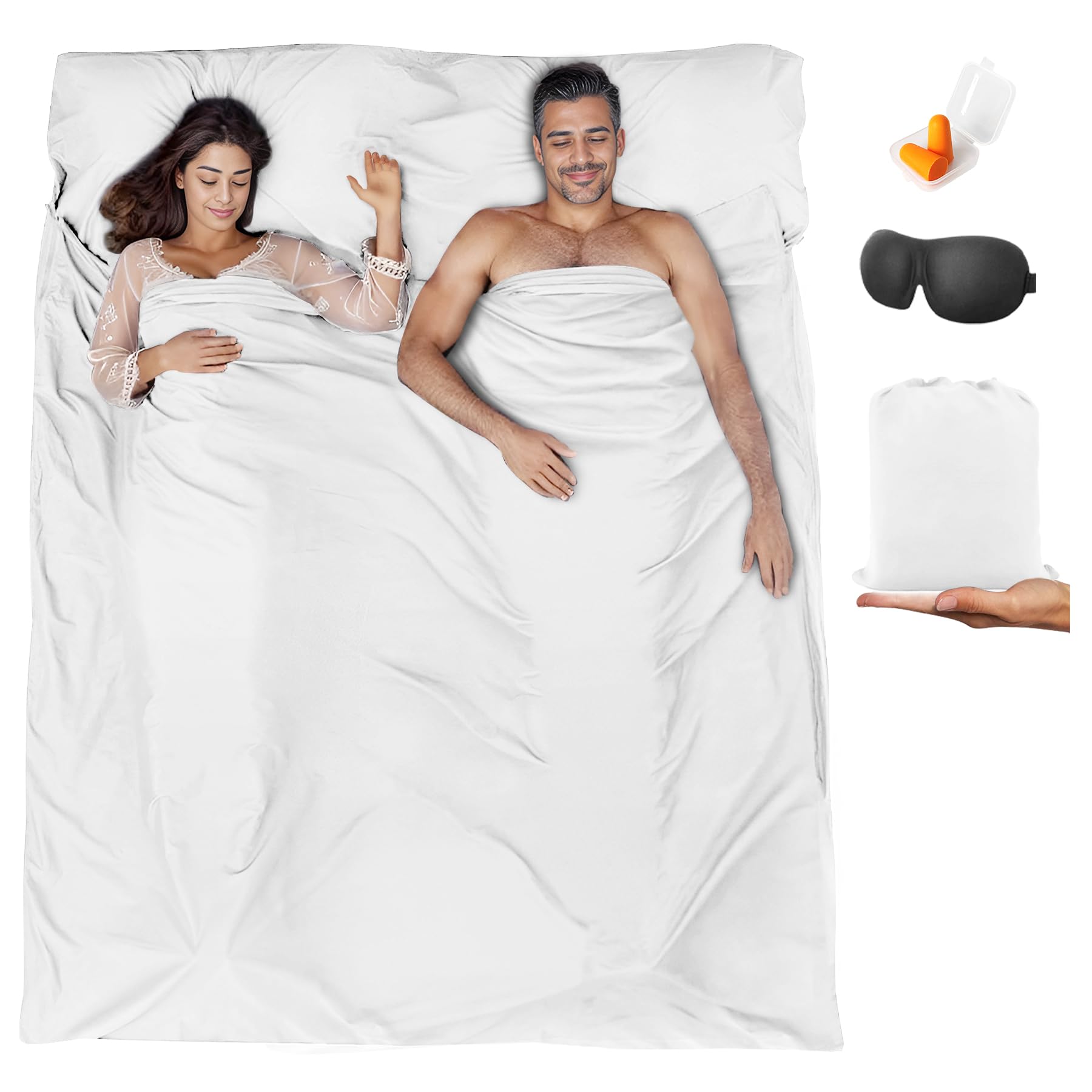 BREENHILL Double Sleeping Bag Liner，Camping Sheets & Travel Sheet, Hostels & Traveling Adult Sleep Sack for Backpacking, Hotels Lightweight Single & Double Camping Sleeping Bag Liners White