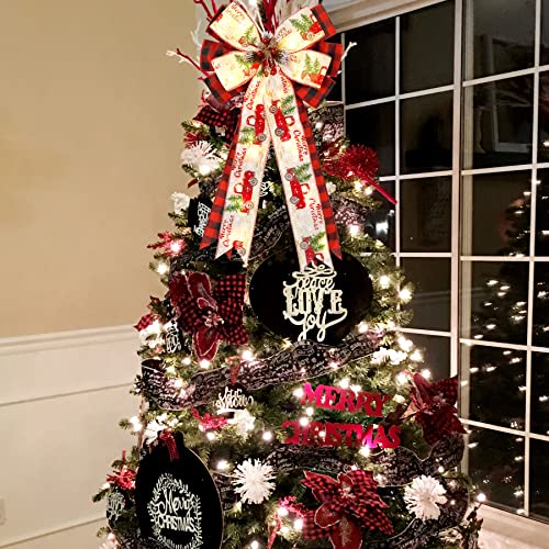Christmas-Tree-Topper-Bow-with-30-LED-Lights-Decorations-13×25-Xmas-Large-Red-Black-Buffalo-Plaid-Rustic-Farmhouse-Wreath-Bows-with-Truck-Berries-Pine-Cones-Pine-Needles-for-Front-Door-Outdoor Christmas Tree Topper Bow with 30 LED Lights Decorations 13×25 Xmas Large Red Black Buffalo Plaid Rustic Farmhouse Wreath Bows with Truck Berries Pine Cones Pine Needles for Front Door Outdoor