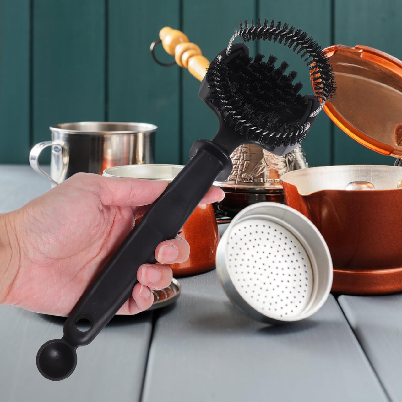 UPKOCH Spazzola Pulizia Macchina Caffè Espresso 51mm, Scovolino Professionale per Gruppo Erogatore e Macinacaffè con Cucchiaio Dosatore, Accessori per Manutenzione Espresso