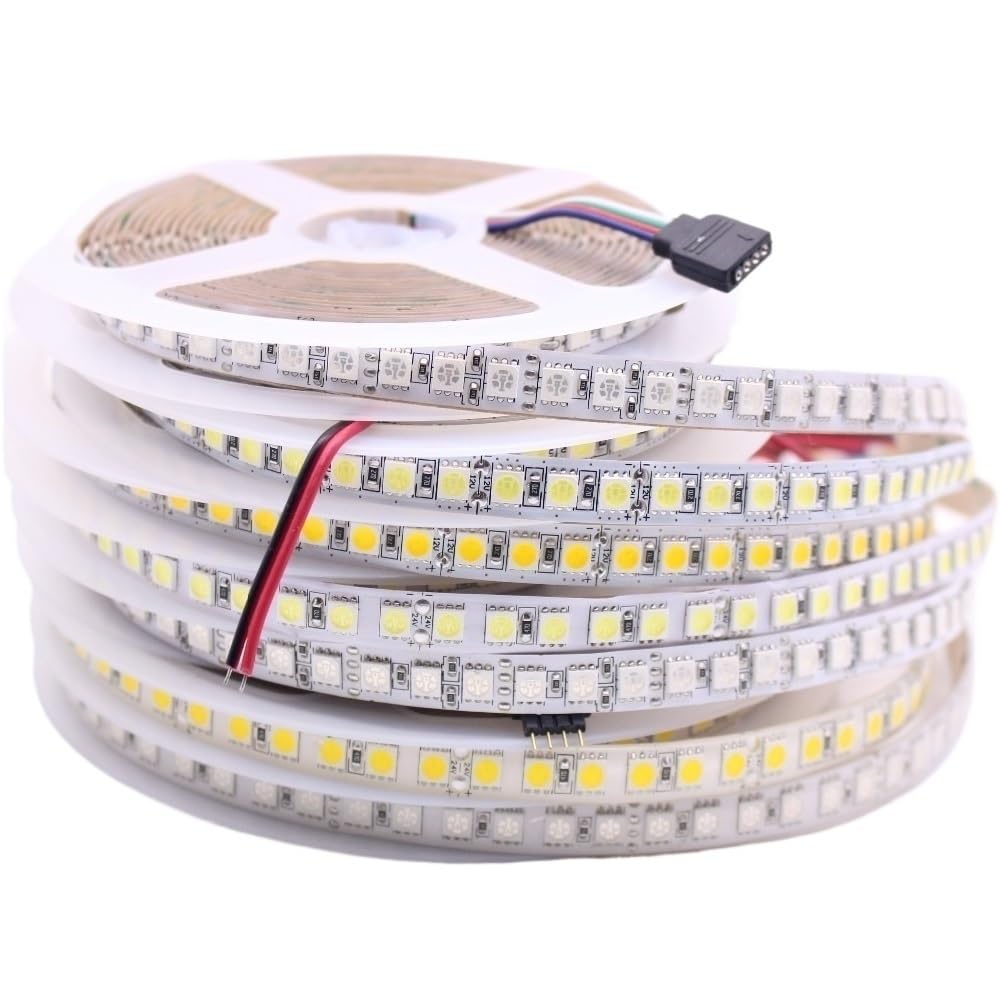 JiuRui LED Lampe LED de 5m DC12V 24V Strip 5050 12 0le Ds/m 60 Xled Super Bright 5050 LED Lumière flexible RVB White Whitewarm 4000K (Couleur : IP65)