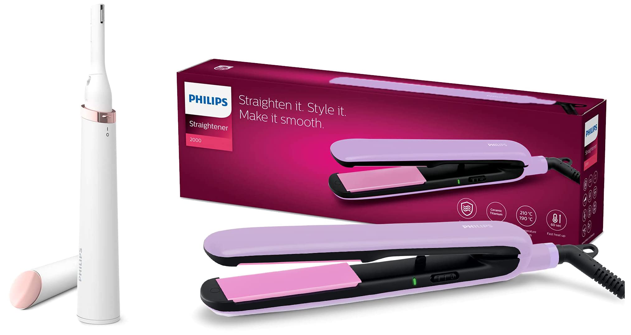 PHILIPS BHS393/40 Straightener with SilkProtect Technology. Straighten, curl, suitable for all hair types, Lavender & Touch-Up HP6388 Eyebrows, Facial & Body Trimmer (White)-image-8