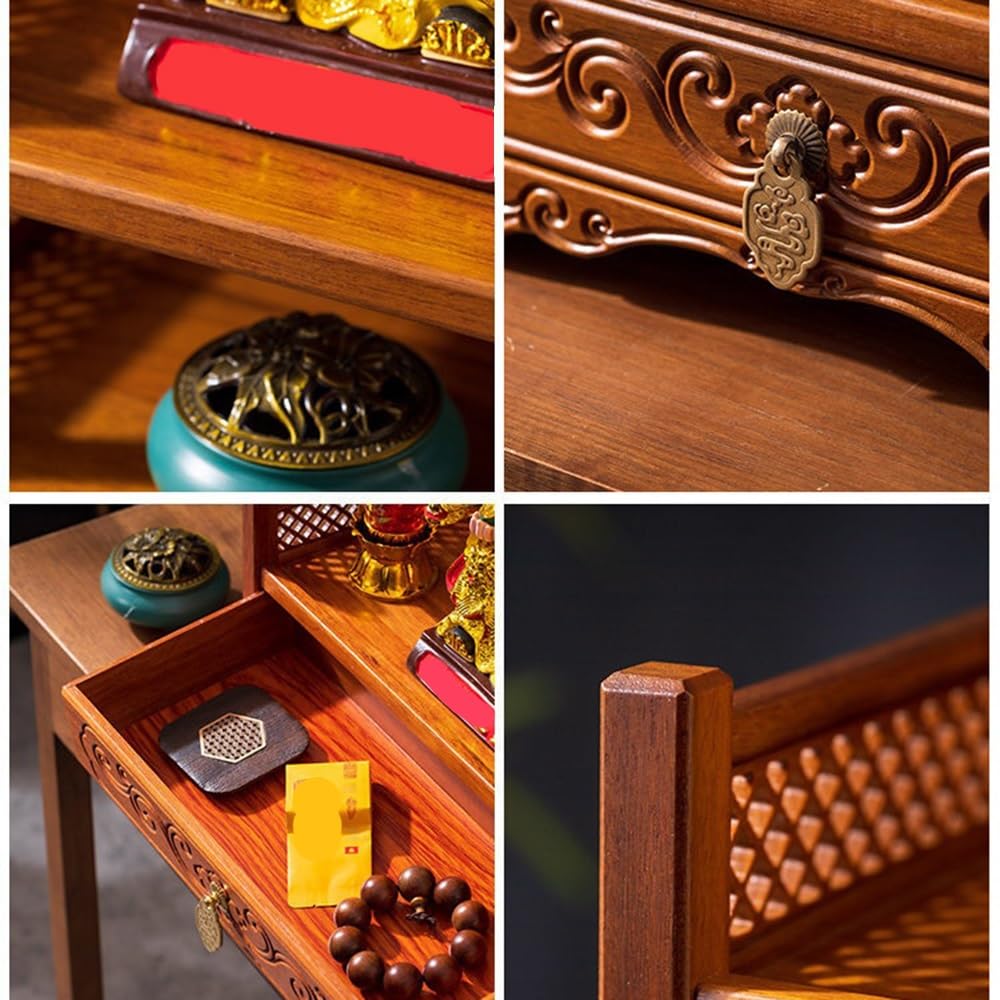 Tavola d'altare cinese Consolle da altare in legno, decorativa in scuro | Espositore con cassetto(Piccolo)
