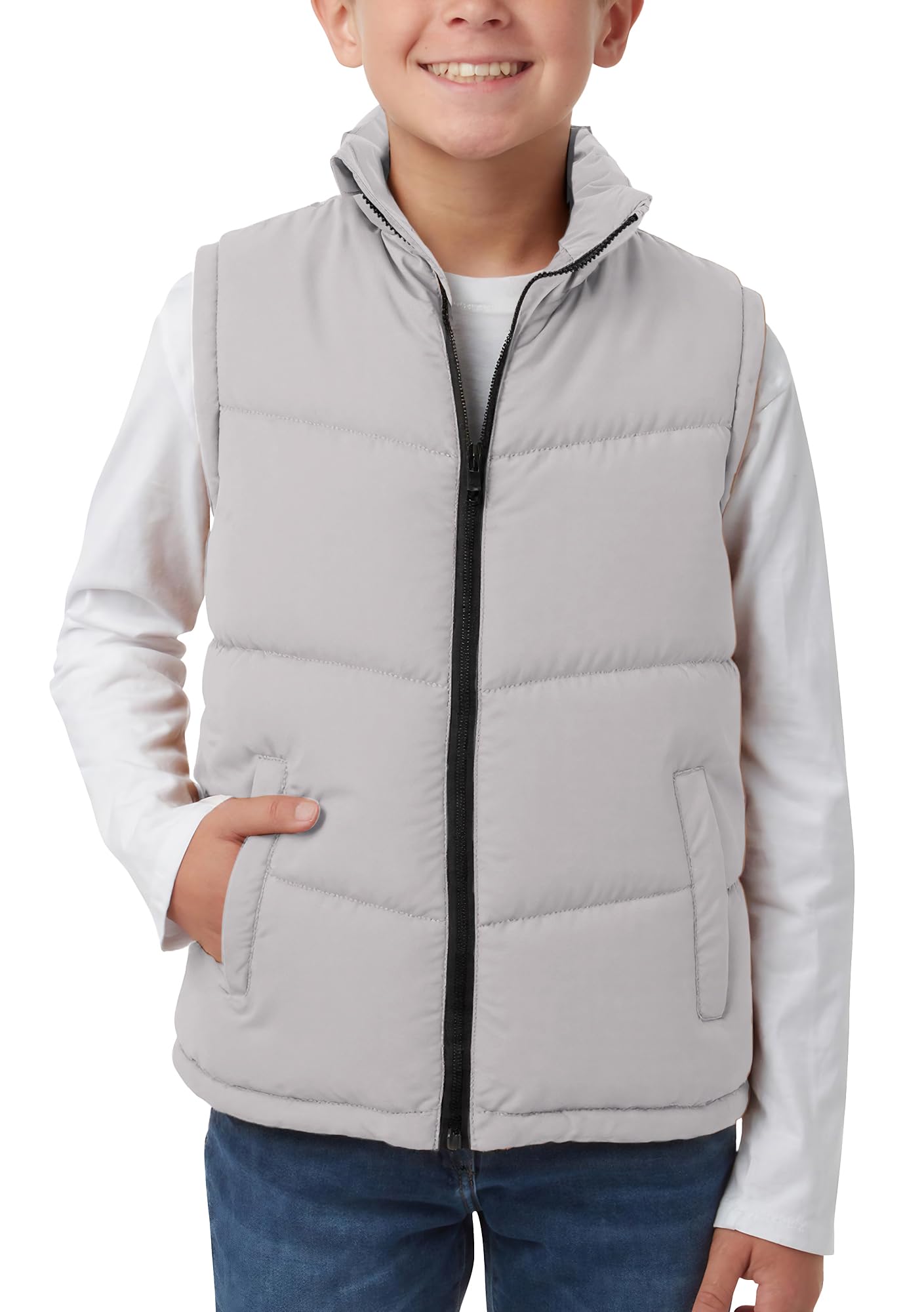 Happy Cherry Gilet Matelassé pour Enfants Doudoune sans Manches Gilets Léger pour Garçons Veste d'hiver Chaude Doublée de mi-saison Softshell Zippé Manteau 7-14 Ans