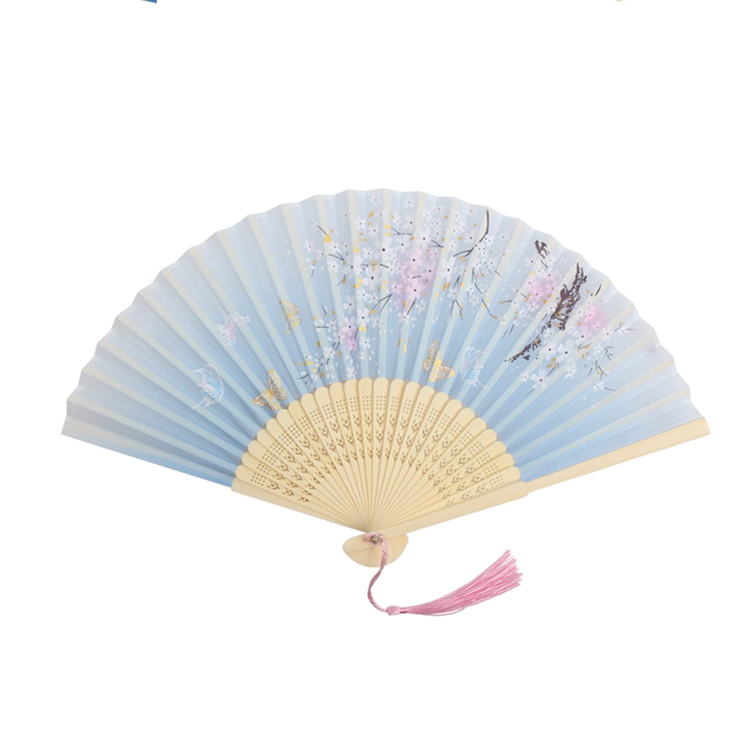 DERAYEE Folding Fan, Bamboo Fan, Japanese Style, Summer, Stylish, Handheld, Festival, Fireworks, Japanese Accessory, Gift, Beautiful, Cherry blossom blizzard, Free size : Clothing, Shoes & Jewelry