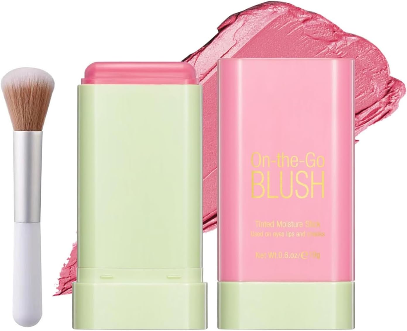 3 in 1 Blushers，Blush Stick for Cheeks Lips Eyes, Face Blush, Moisturing Cream Bronzer Blusher，Matte Easy to Blend Multi-Use Cheek Tint for Make Up（Pink）