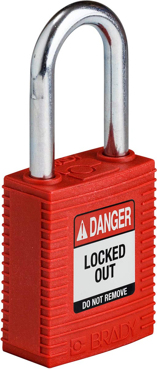 Candado Safekey de Nailon/Acero, 38mm x 84mm x 19mm, Rojo, Paquete de 3