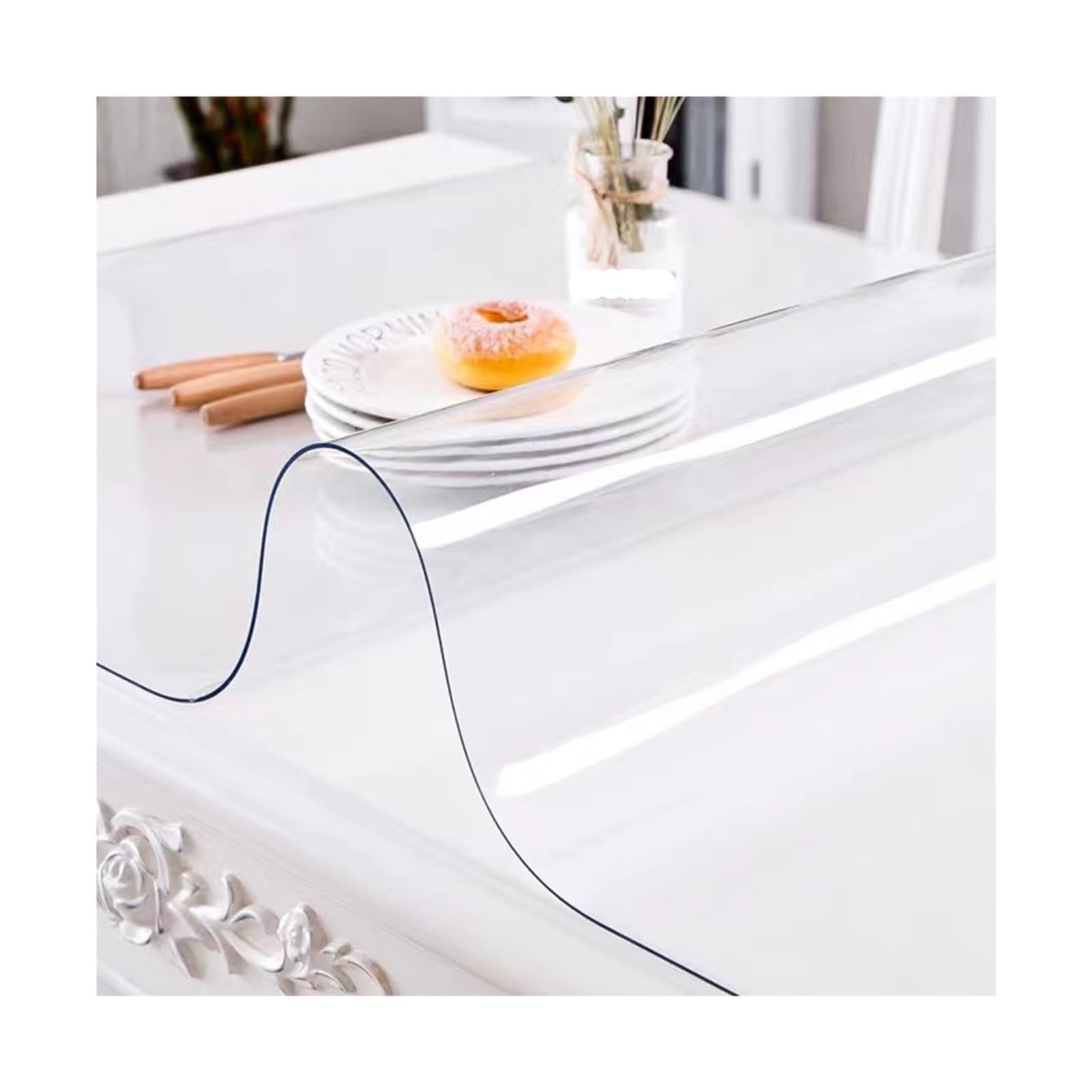 Nappe PVC anti-tache transparente 1,5mm pour stopper les rayures sur table rectangulaire 24x60