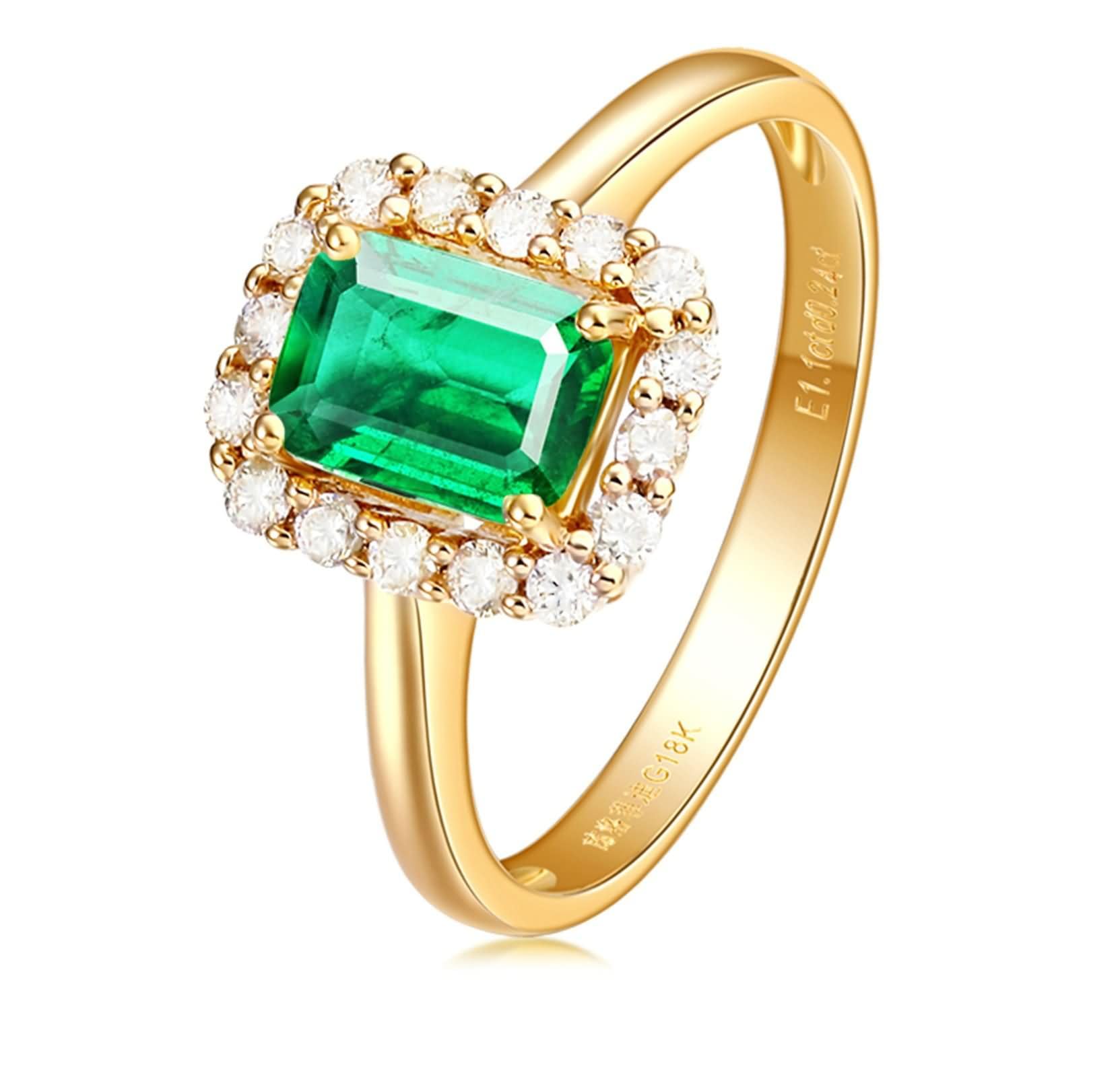 Daesar Anillos de Mujer de Matrimonio con Rectángulo con Esmeralda Creada y Moissanita, Oro Amarillo 9K/14K/18K, Anillo Prometida Oro Verde