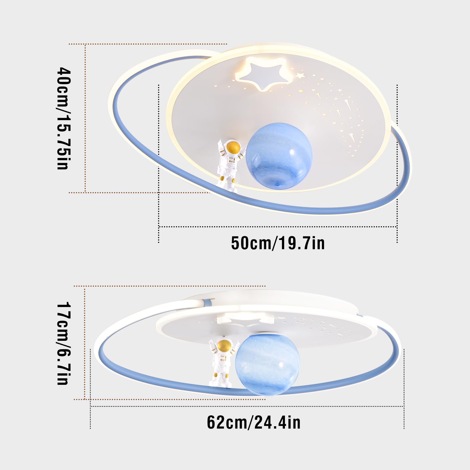 RRBEST LED Plafoniera Dimmerabile Bambini, Lampada da Soffitto con Telecomando, Lampada Soffitto Camera da Letto Astronauta, Lampada da Creativa per Bambino Ragazzi, 3000-6000K, Ø50CM