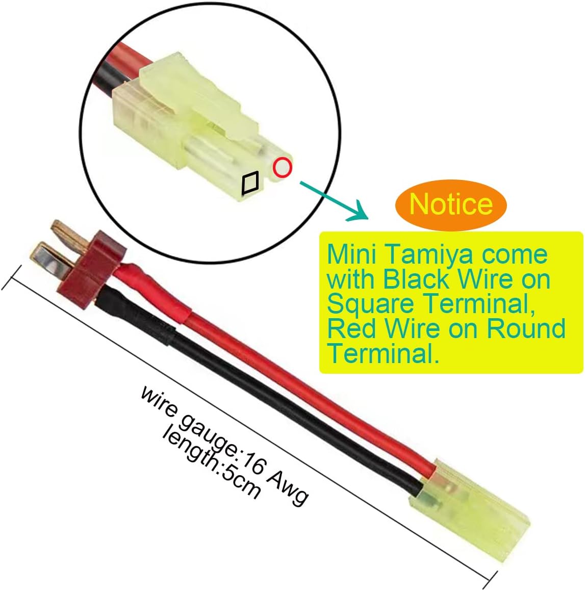 FLY RC 3 Pairs Mini Tamiya Style Connector to T Plug Male Female 16AWG Silicone Cable Wire Adapter for RC ESC Controller Car Truck FPV Lipo Battery Charging (Square Terminal is on Black Wire)