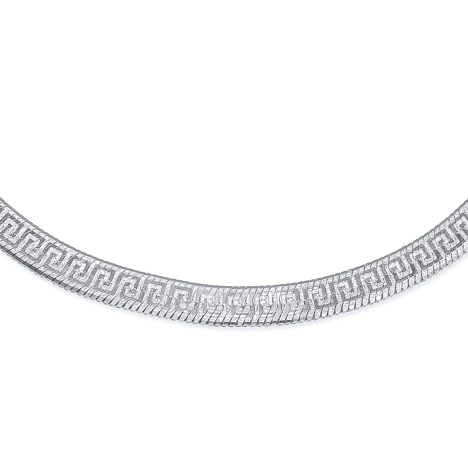 Bling Jewelry Design Flessibile E Reversibile A Chiave Greca Piatta. Collana O Bracciale Herringbone In Argento Sterling .925 Per Donne, Senza Nichel, Realizzato In Italia, 16, 18 Pollici
