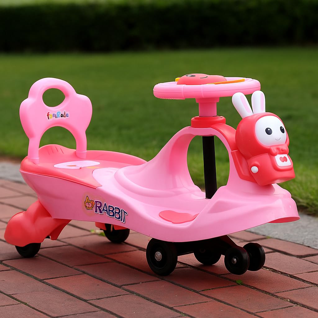 Fun Ride Boy's and Girl's FunRide Bunny Swing Car Rider - Bunny Rabbit Twist and Swing Magic On for Kids with Steering Music and Lights Car Ride (Age 3 Above, Weight Capacity Upto 100 Kg, Pink)
