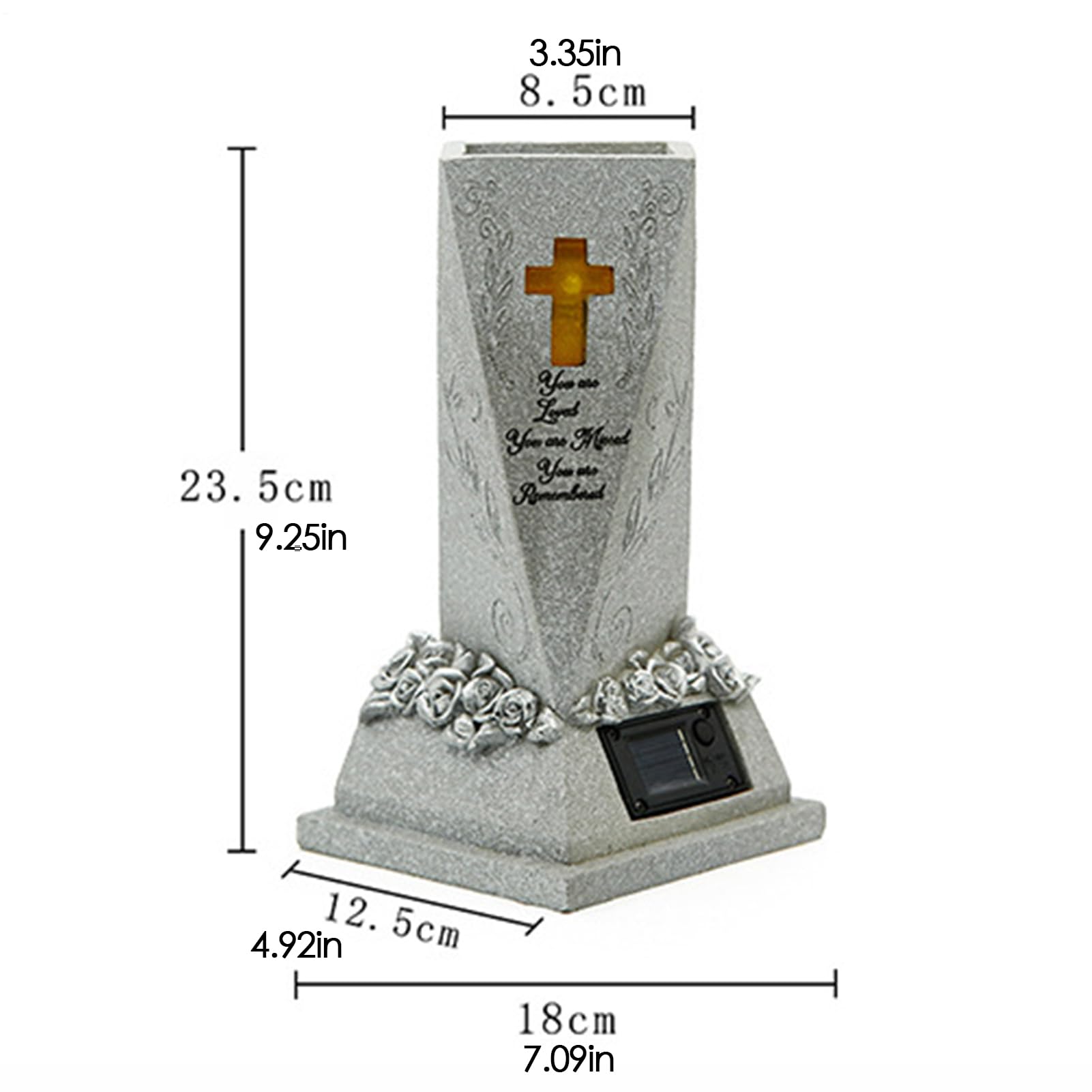 Générique Vase Funéraire avec Lumière Solaire, Décorations Funéraires pour Fleurs Fraîches Ou Artificielles, Vase Funéraire Décoratif Solaire en Résine pour Pelouse, Cour, Cimetière Et Jardin