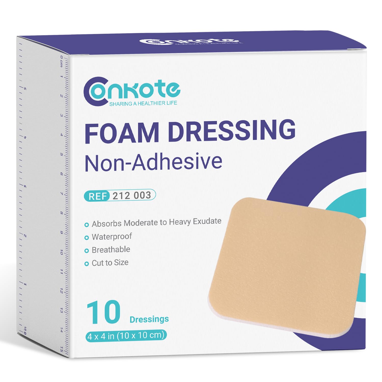 Conkote 10 Pack Foam Dressings Sterile Non-Adhesive Pads for Exudating Wounds 4"x4", FSA or HSA Highly Absorbent Waterproof Dressings for Wound Care,