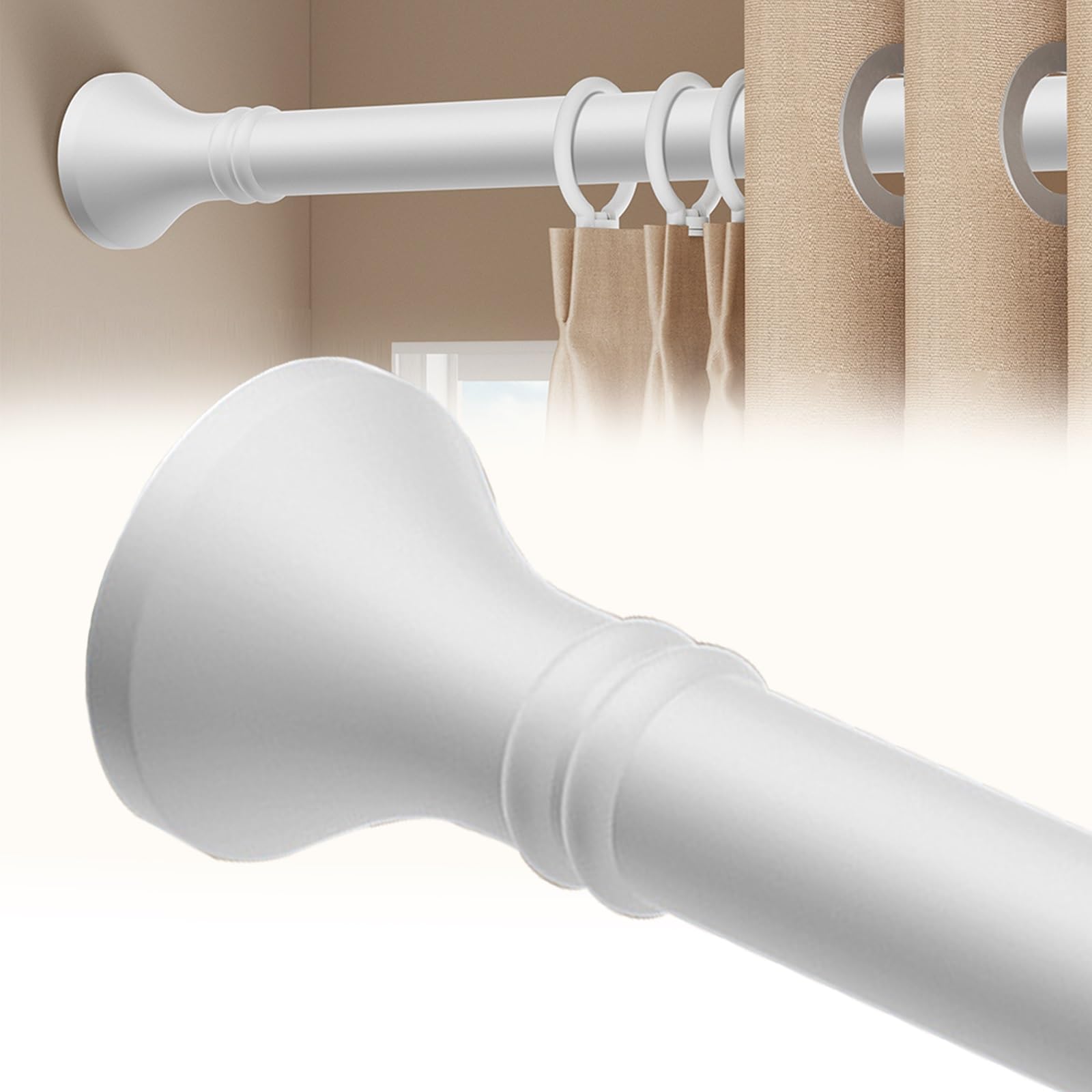 1PC Telescopic Curtain Rod, 40 to 500 cm Adjustable Heavy Duty Tension Rods, No Drill Shower Curtain Rods for Bathroom Closet and Bedroom(White,50-75cm)
