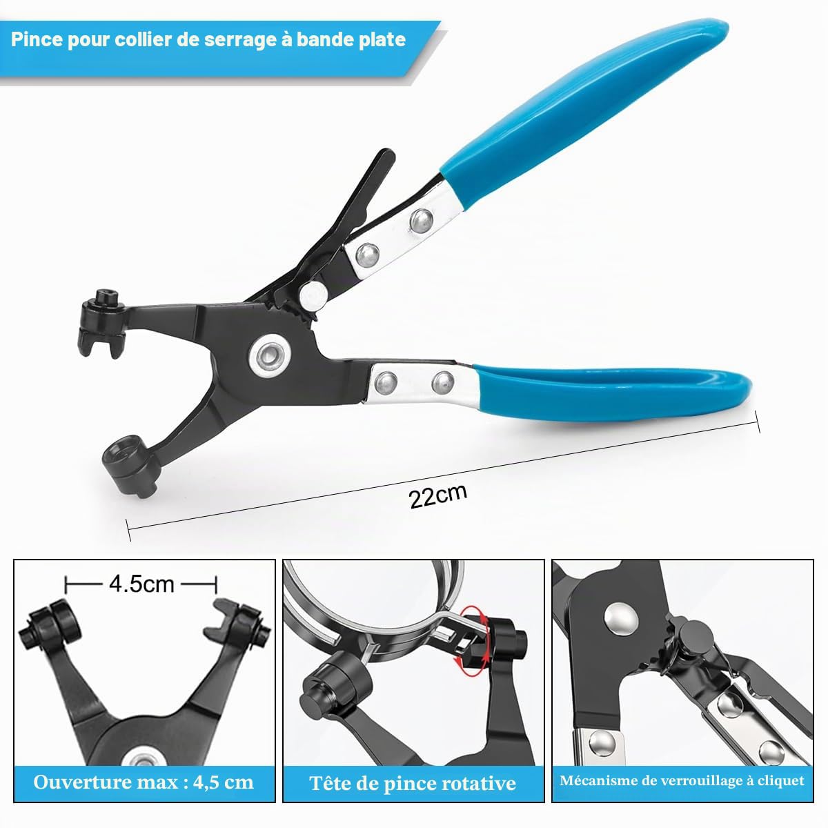 Lot de 4 Pince Collier Durite de Voiture, Pinces pour Colliers de Serrage Pince à Collier de Serrage pour Automobiles pour le Démontage et l'installation de Colliers de Serrage