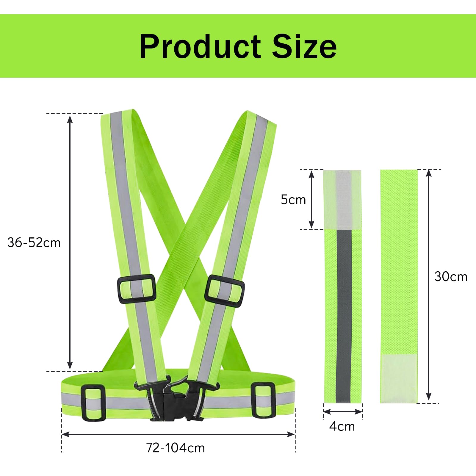 Chaleco seguridad reflectante para bicicleta,Chaleco fluorescente ajustable con 2 brazaletes reflectantes,ligero y de alta visibilidad,Chaleco reflectante para correr,ciclismo y senderismo(Verde)