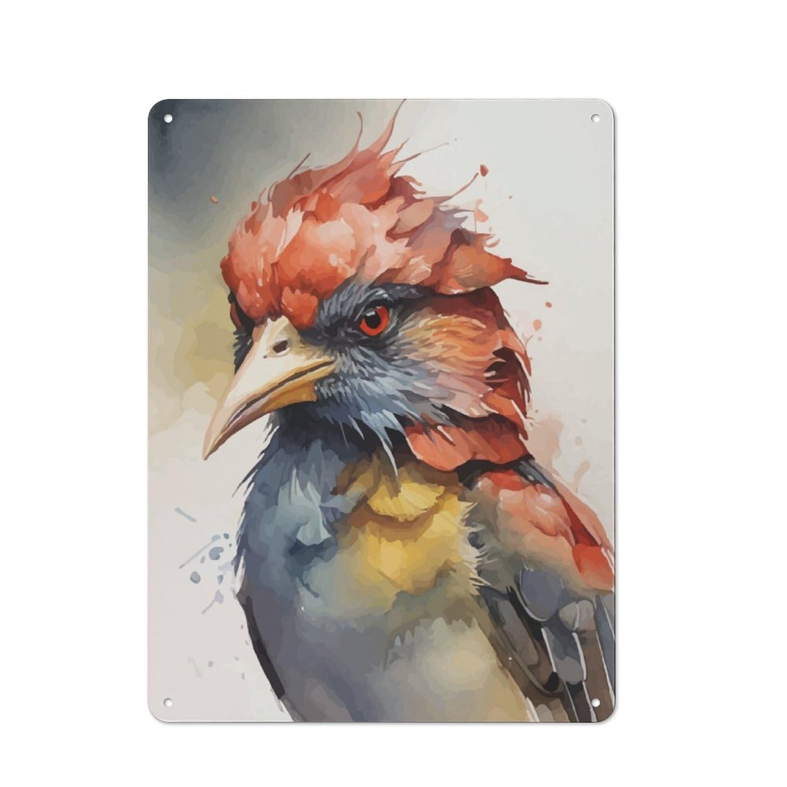 Junmoney Red Bird Head Watercolor Vintage-Inspired Tin Sign 40X30cm For Living Room Wall, For Display In Living Rooms And Feature Walls
