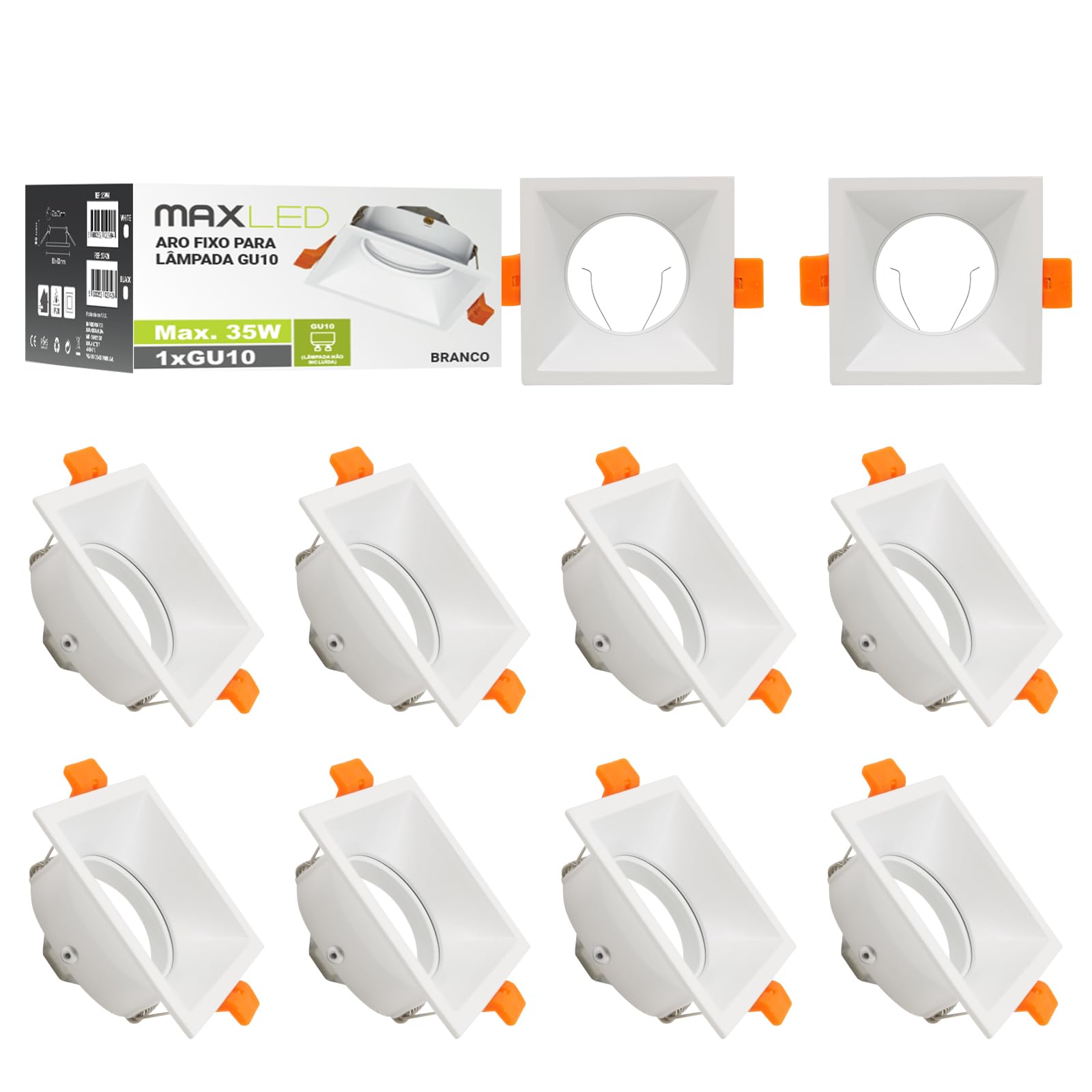 Maxled, Light is Led! 10x Frame for Recessed Ceiling Lights GU10 Downlights for Ceiling LED/Halogen Square White Aluminium Spotlight Fitting Lamp Holder Outer Diameter 85 x 85 x 37mm Cutout 73 x 73mm