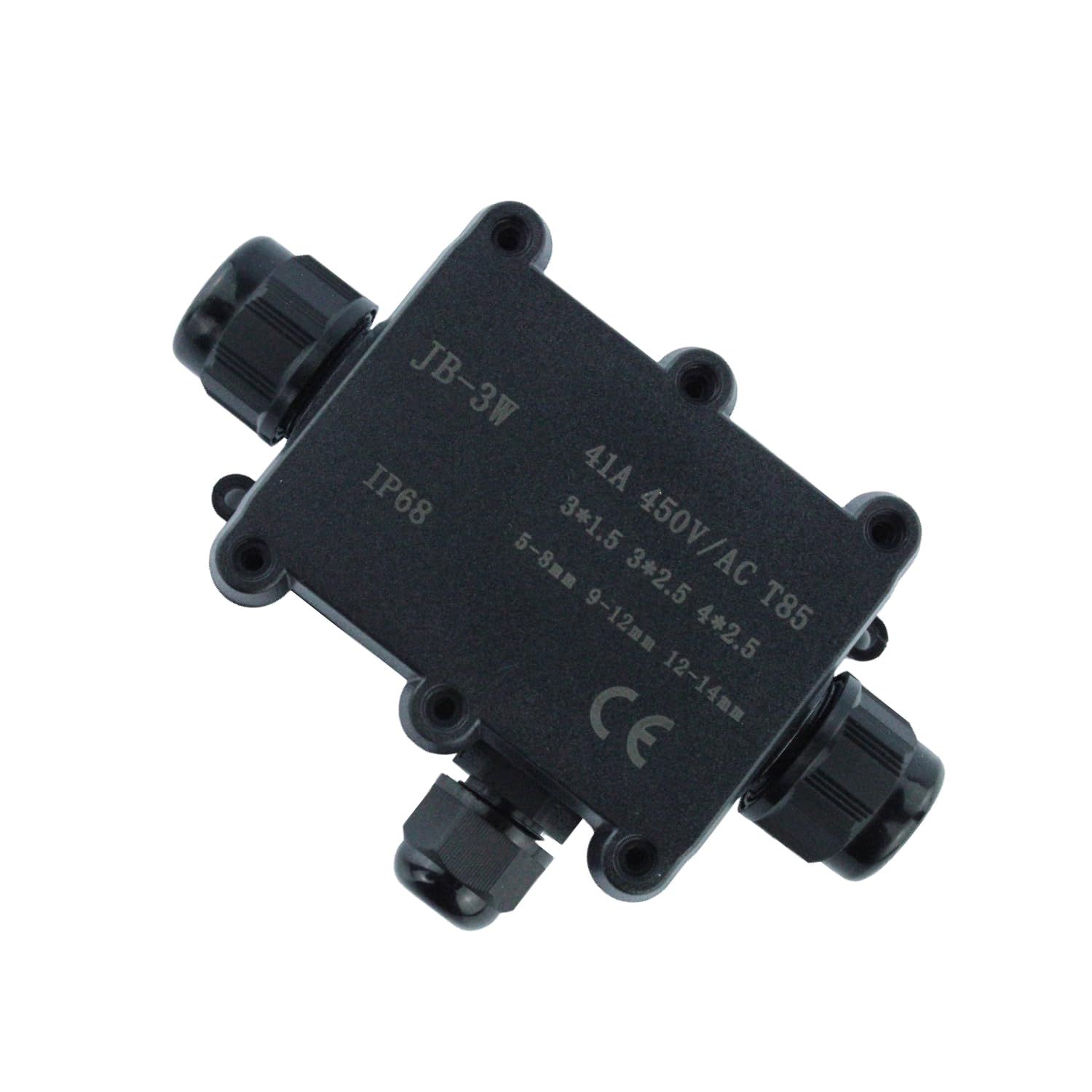 Ip68 Waterproof Junction Box Outdoor - 3 Way Electrical Junction Box For Cable Connector - Weatherproof Electric Box For Garden, Cctv, Led Lights - Black Plastic Project Box (3-WAY)