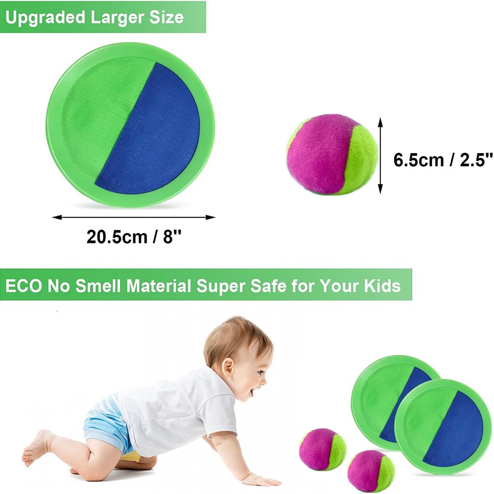 Klettballspiel Wurfspiel Kinder, Klettball Strandspielzeug mit 2 Fangscheiben + 2 Bällen für Kinderspiele Wurfspiel Garten Ballspiel, Sandspielzeug ab 3 Jahre, Outdoor Spiele für Kinder Erwachsene