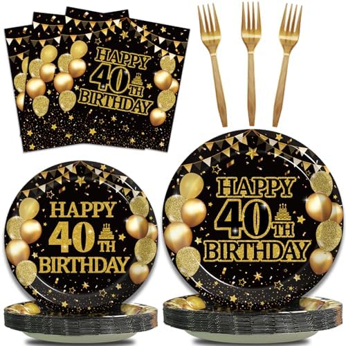 Kepeel 96Pcs 40th Birthday Party Tableware Set, Back in 1986 Birt...