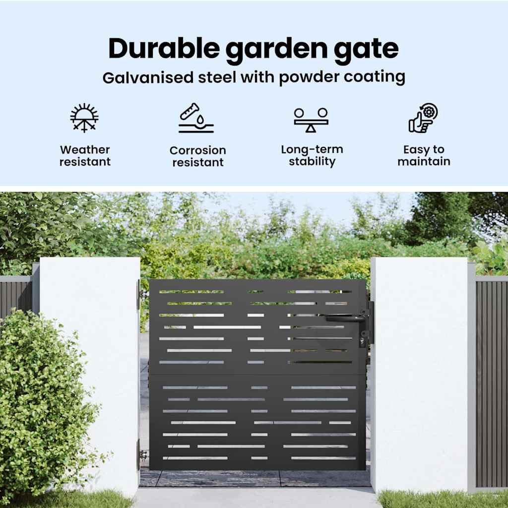vidaXL Puerta de jardín Negro 85 x 100 cm, diseño Rectangular Moderno, Duradera y Segura