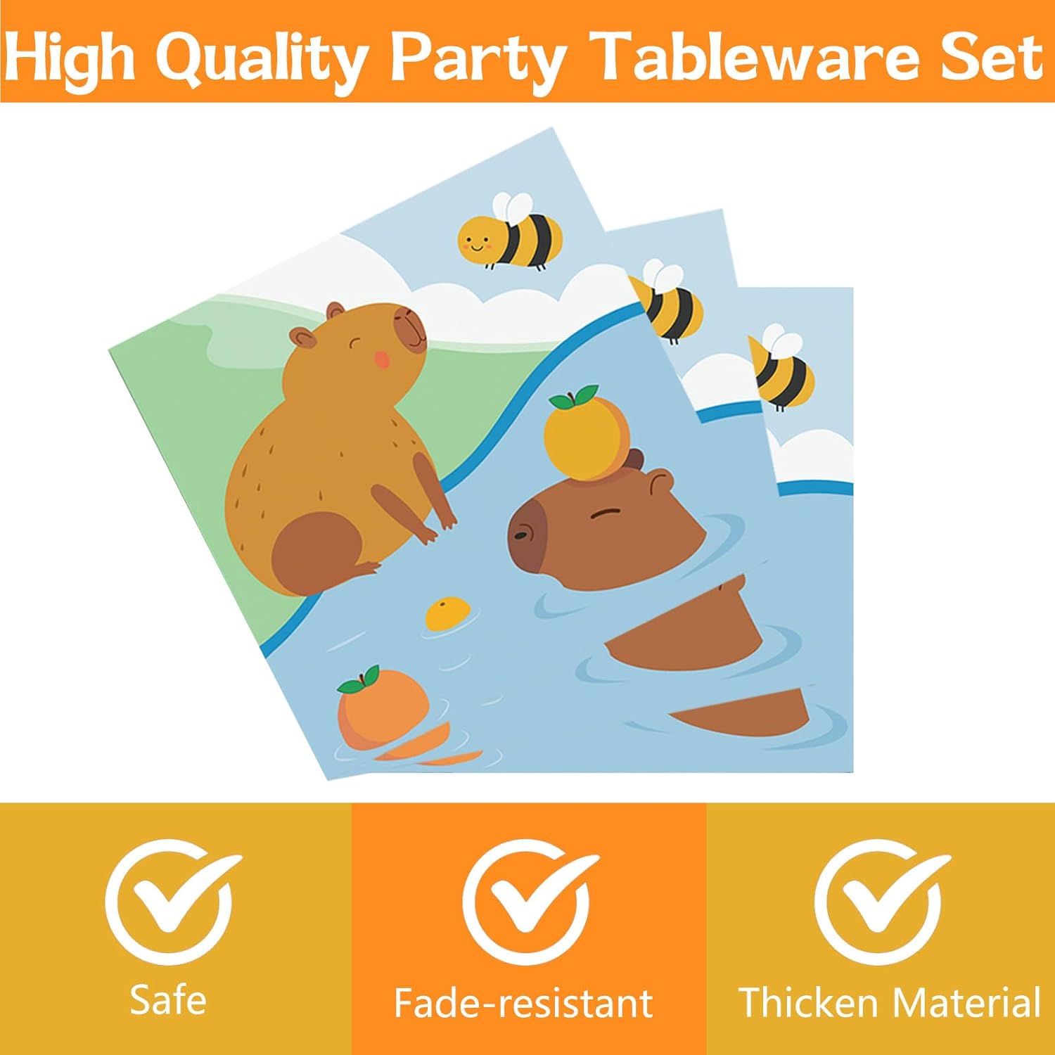96Pcs Capybara Plates and Napkins Capybara Party Decorations Cartoon Cute Capy Theme Decorations Birthday Disposable Tableware Set for Animal Orange Birthday Party Serves 24