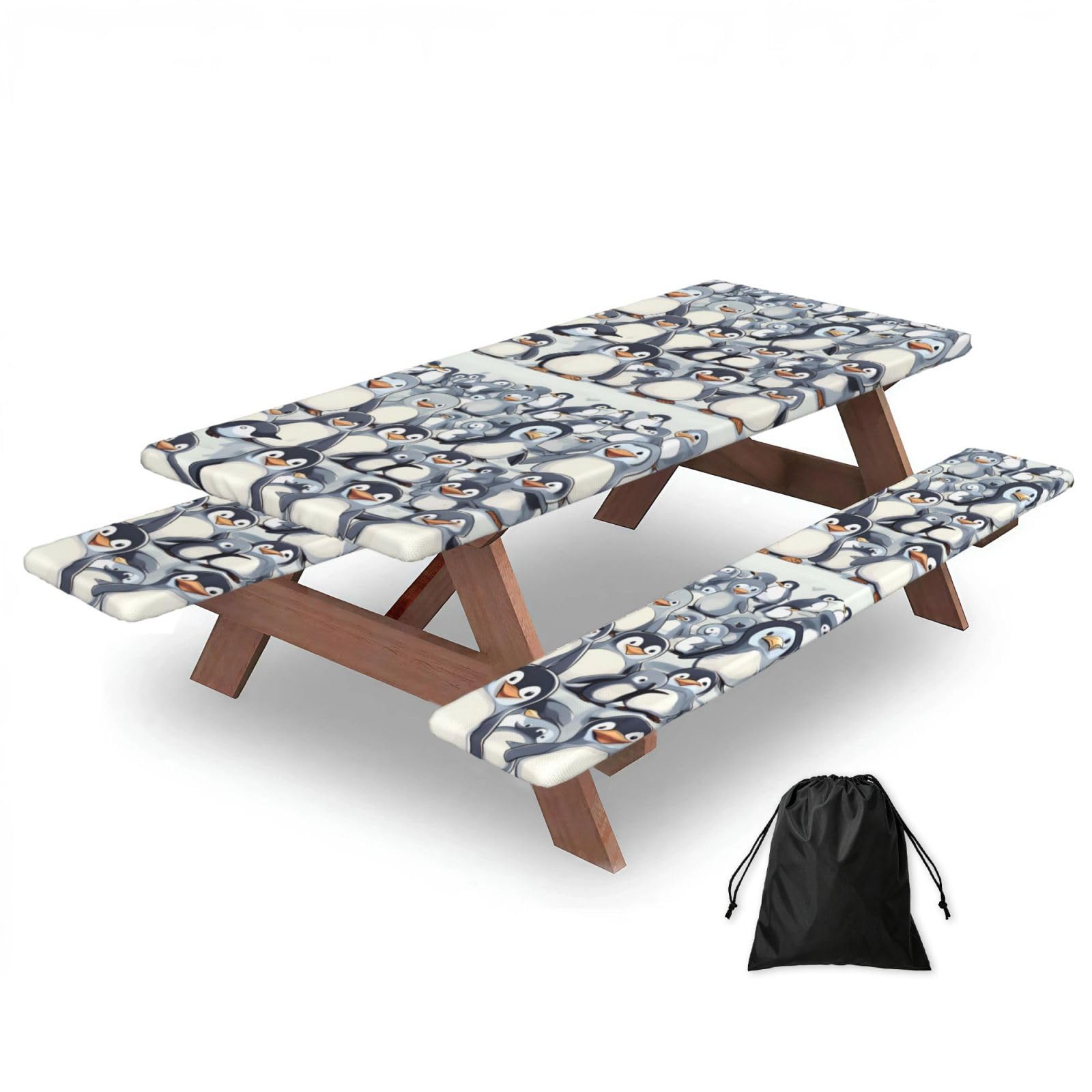 Cute Baby Penguins Sketch Print 3 Pack Wipeable Picnic Bench Cover And Table Cover Lightweight Table Cloth For Camping Outdoor