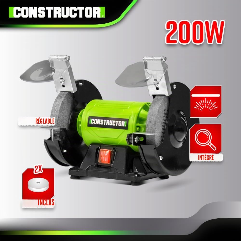 Touret à meuler 200W - 150mm - 2 Meules A36 et A60-2980 tr/min