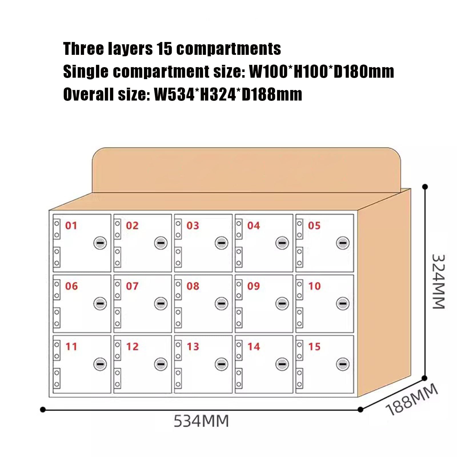 Armadietto per telefono da parete, trasparente, con serratura per studenti, per 6-100 bit (15 bit trasparente), ideale per scuola e ufficio