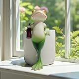 JARPSIRY Funny Drinking Frog Statue Flower Pot Hugger Resin Hanging Frog Figurine Planter Pot Decorations for Home Garden Fence Balcony Patio Lawn Yard Ornaments (Holding Wine Bottle)