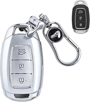 Kirain Flow Silver TPU Smart Car Key Fob Cover, Soft Full Protection Key Shell Compatible with Hyundai i10 i20 i30 i20N i30N Santa Fe IG Grandeur Kona Elantra Tucson Accent Solaris