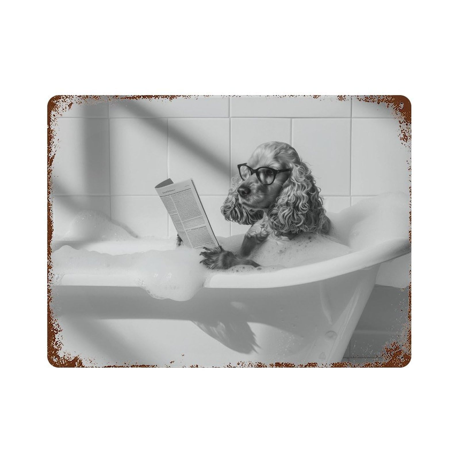 xiaoxiaoshen Cocker Spaniel in Bathtub Print Wall Decor Art Metal Tin Poster Modern Home Decor Art Home Bar Shop Decorations Vintage Sign 30x40cm