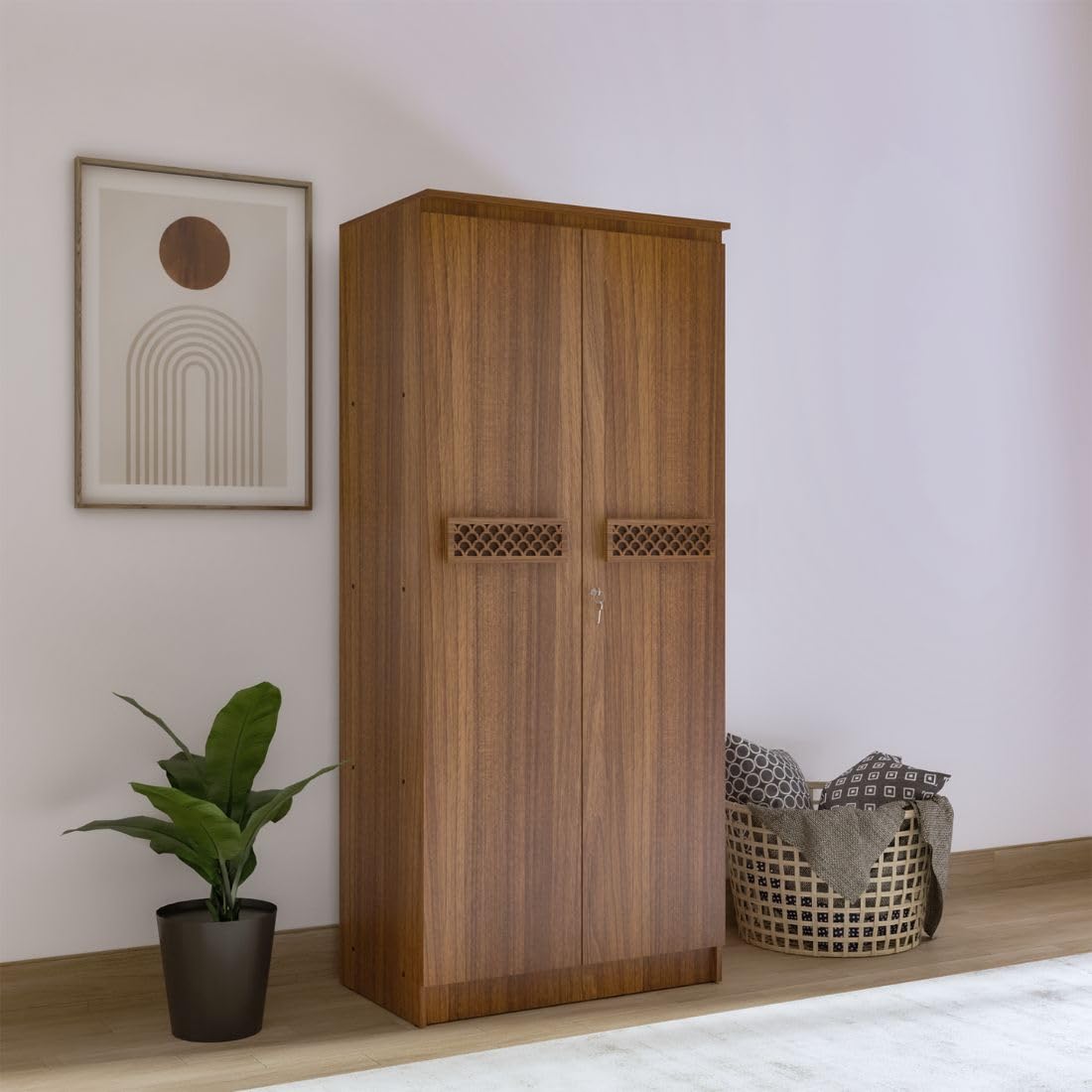COUCH CULTURE Engineering Wooden Wardrobe Almirah for Cloth with 2 Doors | Almirah for Clothes Wooden | Wardrobe Organizer | Multipurpose Almirah | Leon Teak, Model - Sydney 1 Year Warranty