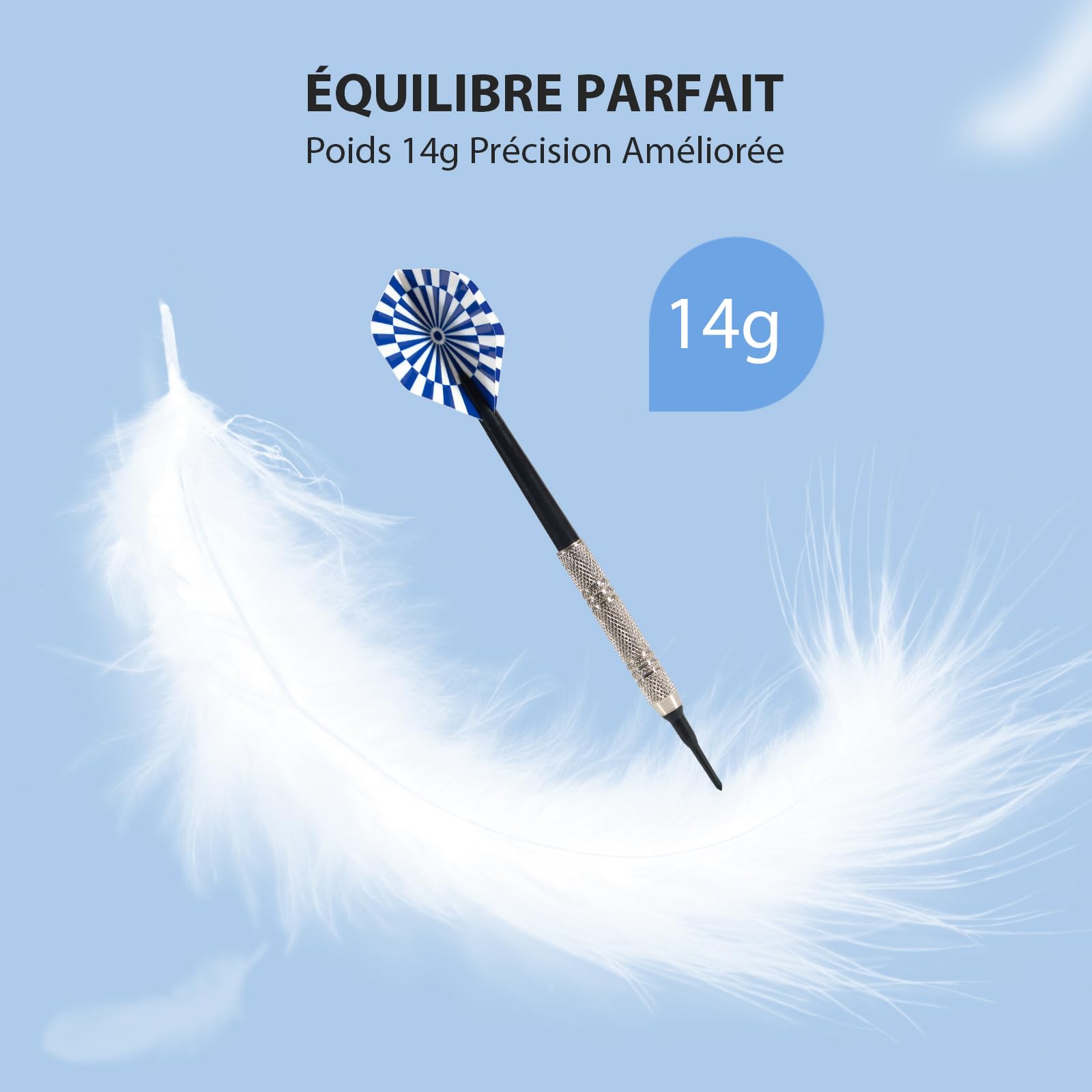 Elalove 12 Fléchettes à Pointe Plastique 14g avec 100 Embouts Remplacement et 24 Ailettes- Set Professionnel pour Cibles Électroniques - Darts Souples et Durables en Matériau Plastique