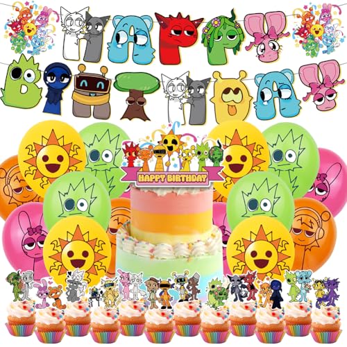 30pcs Decoracion Cumpleaños Sp-runki, Fiesta de Cumpleaños Temática Suministros, Incluir Pancarta, Toppers de Pastel, Globos, para Niños