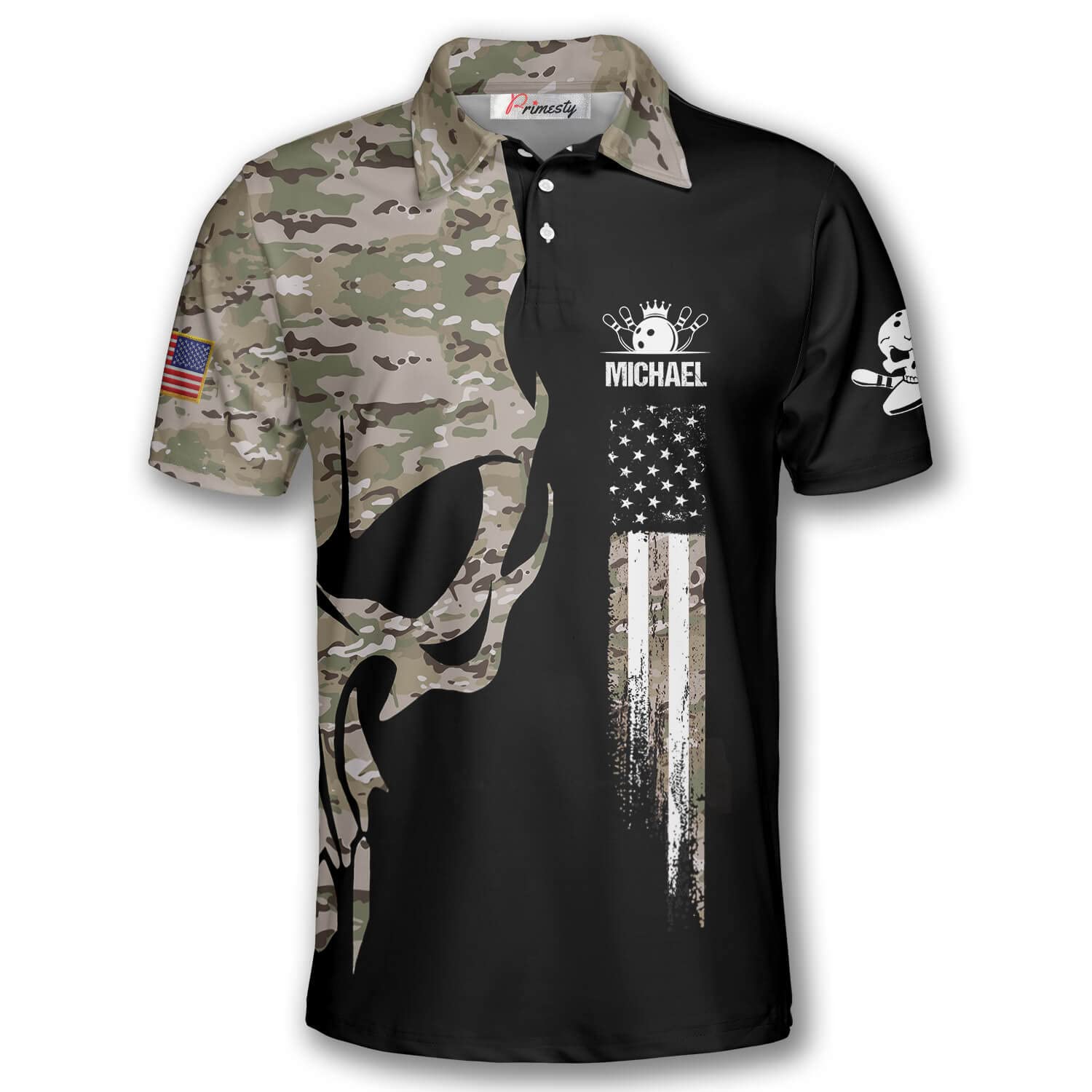 PRIMESTY Custom Bowling Shirts for Men, Camouflage Bowling Jerseys for Men, Personalized Bowling Polo Shirts