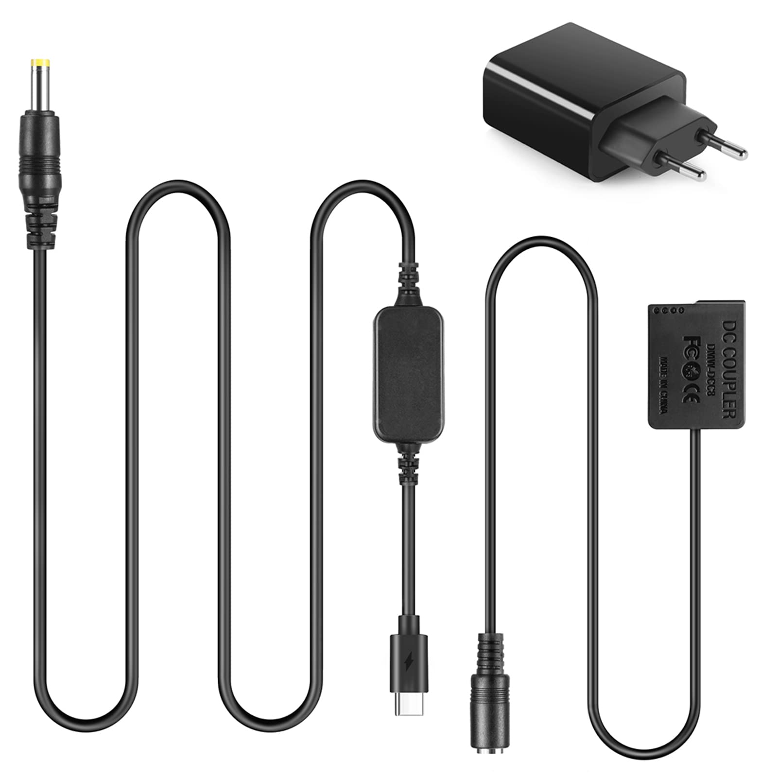 DMW-DCC8 Adaptador USB-C Acoplador de batería simulado Kit de Adaptador PD Reemplazo de batería DMW-BLC12 para Panasonic Lumix DMC-FZ300 FZ1000 GH2 G5 G6 G7 G80 G81 G85 G90 G95