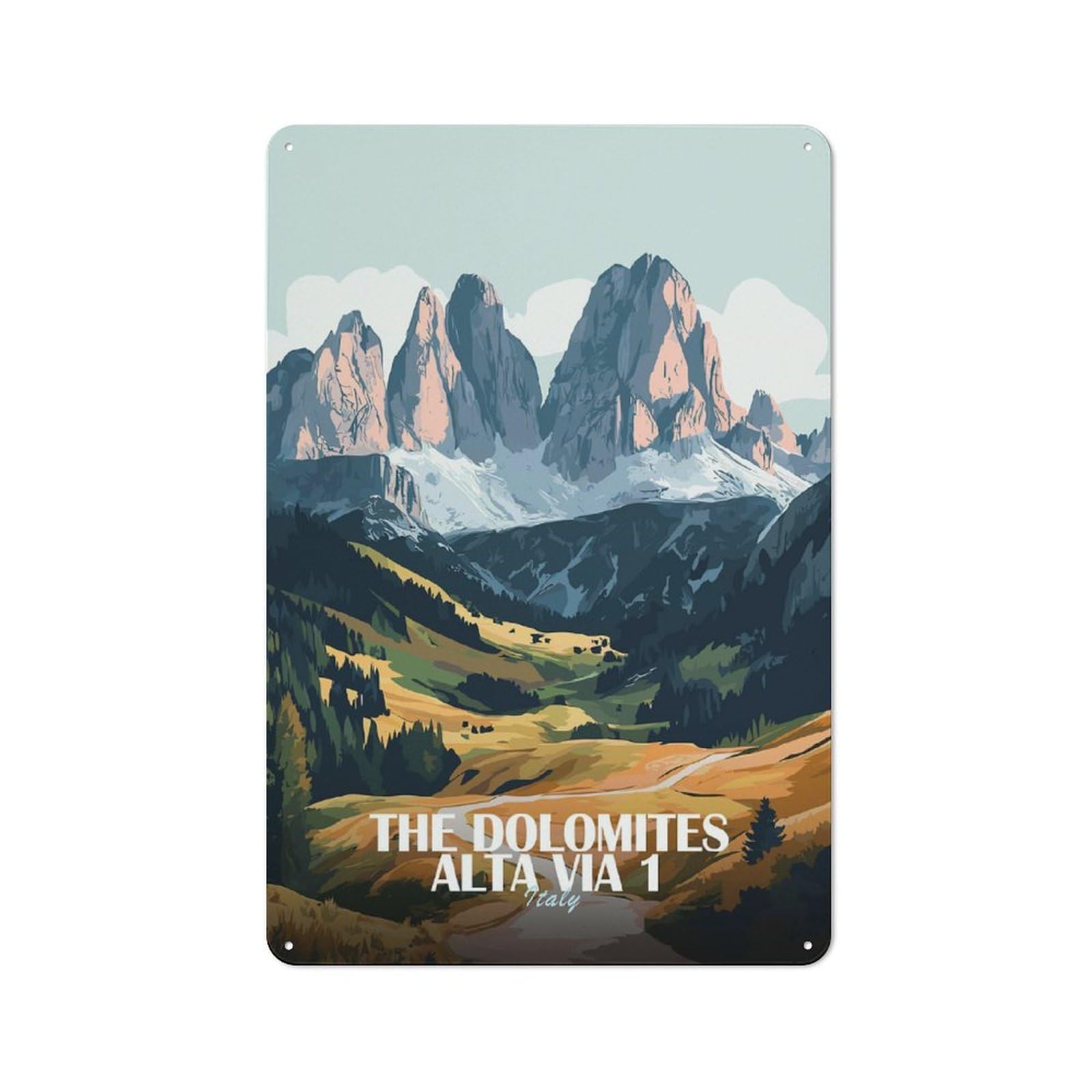 Junmoney Style-7 The Dolomites Alta Via 1 Italy Printed Metal Sign 30X20cm For Workshop Wall, Suited To Metal Sign Collectors, For Retro Home Interiors