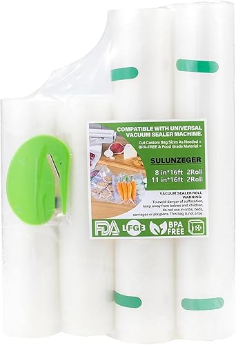 Bolsas selladoras al vacío, 2 rollos de 8 x 16 pies y 2 rollos de 11 x 16 pies, bolsa hermética para almacenamiento de alimentos, rollo Sous Vide