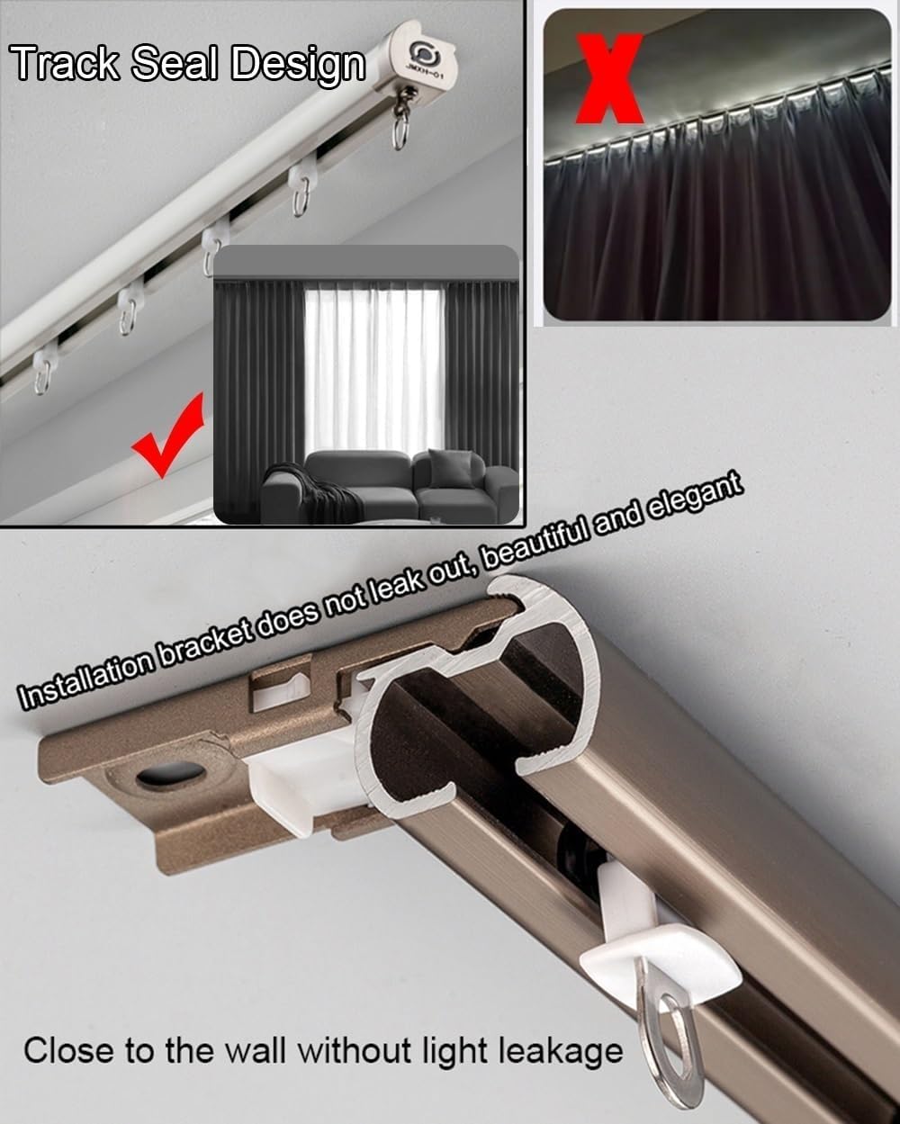Heavy Duty Aluminum Curtain Track Set, Quiet Sliding Drapery Rods, Ceiling/Wall Mount for Room Divider, Living Room, Bedroom, Shower - Apricot, 140cm/4.6ft