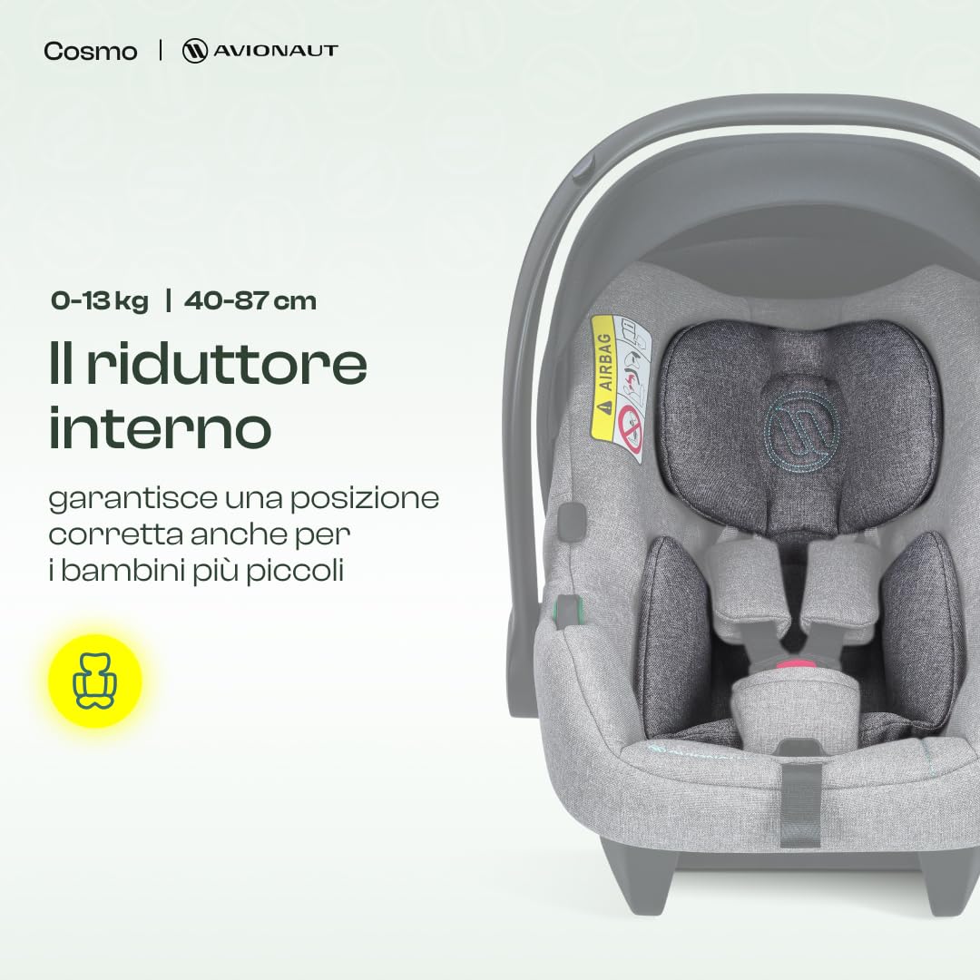 Seggiolino Auto ISOFIX Gruppo 0+ 0–13 kg 40–87 cm Avionaut Cosmo Smart – ovetto neonato ergonomico e sicuro, seggiolino auto per bambini e neonati, compatibile ISOFIX, comfort e protezione