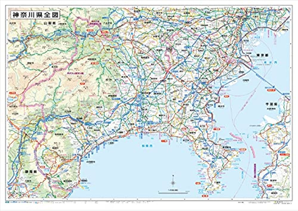 Amazon.co.jp: 神奈川県全図ポスター 表面PP加工 1030×728mm