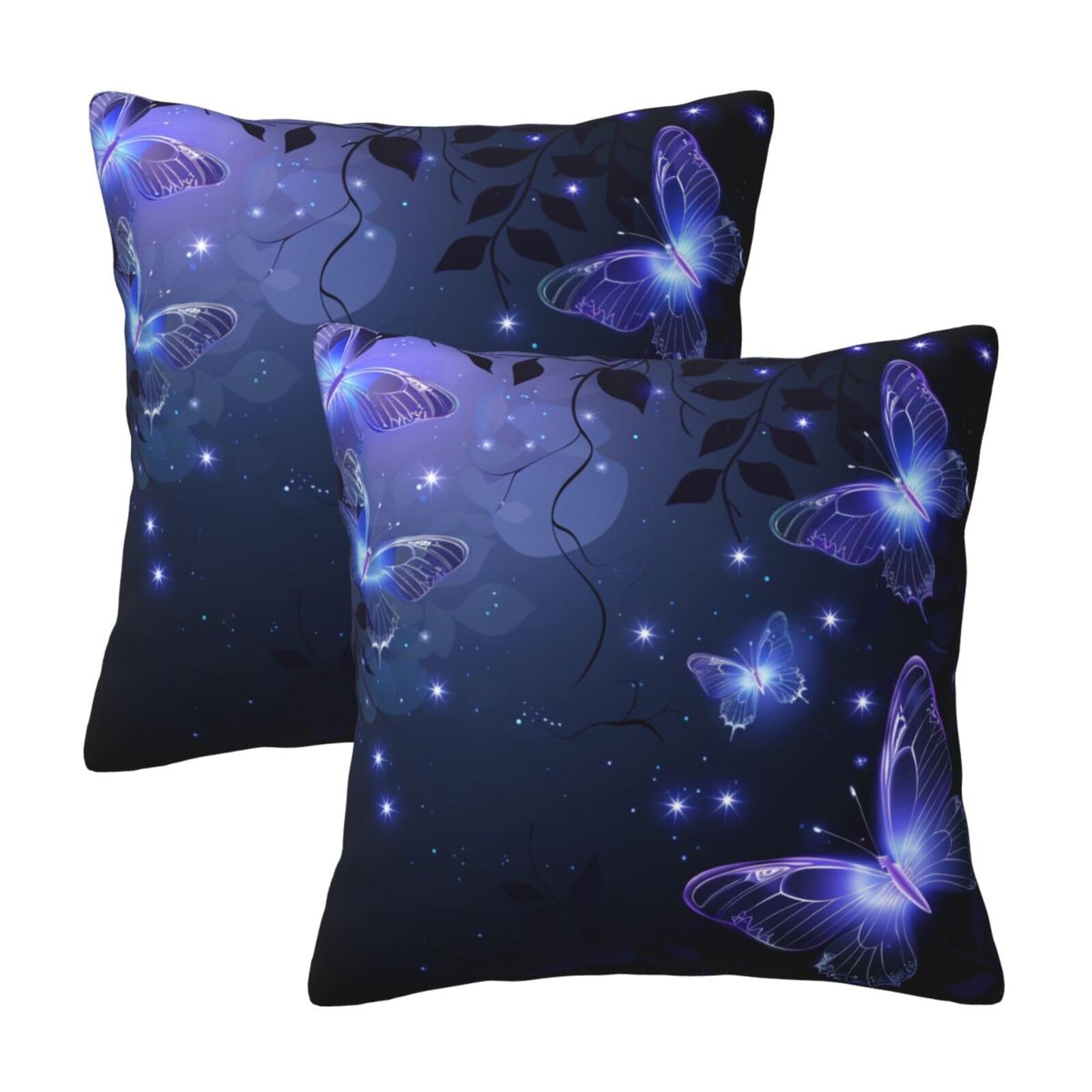 kkvhhyuo Background with Night Butterflie Print Pillow Covers Set of 2, Square Decorative Cushion Covers with Hidden Zipper, Throw Pillow Cases for Living Room Sofa Bed Chair, 40x40 cm