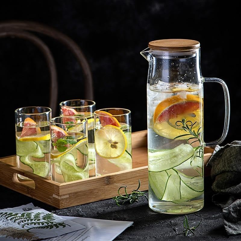 Image of Premium Water and Juice Glass & Borosilicate Glass Jug Set Combo [6 Piece Glass 300ML & 1 Piece Jug 1.8 Liter] Transparent Pitcher Set for Dining Table, Home & Restaurant,Party (MTS - 35)