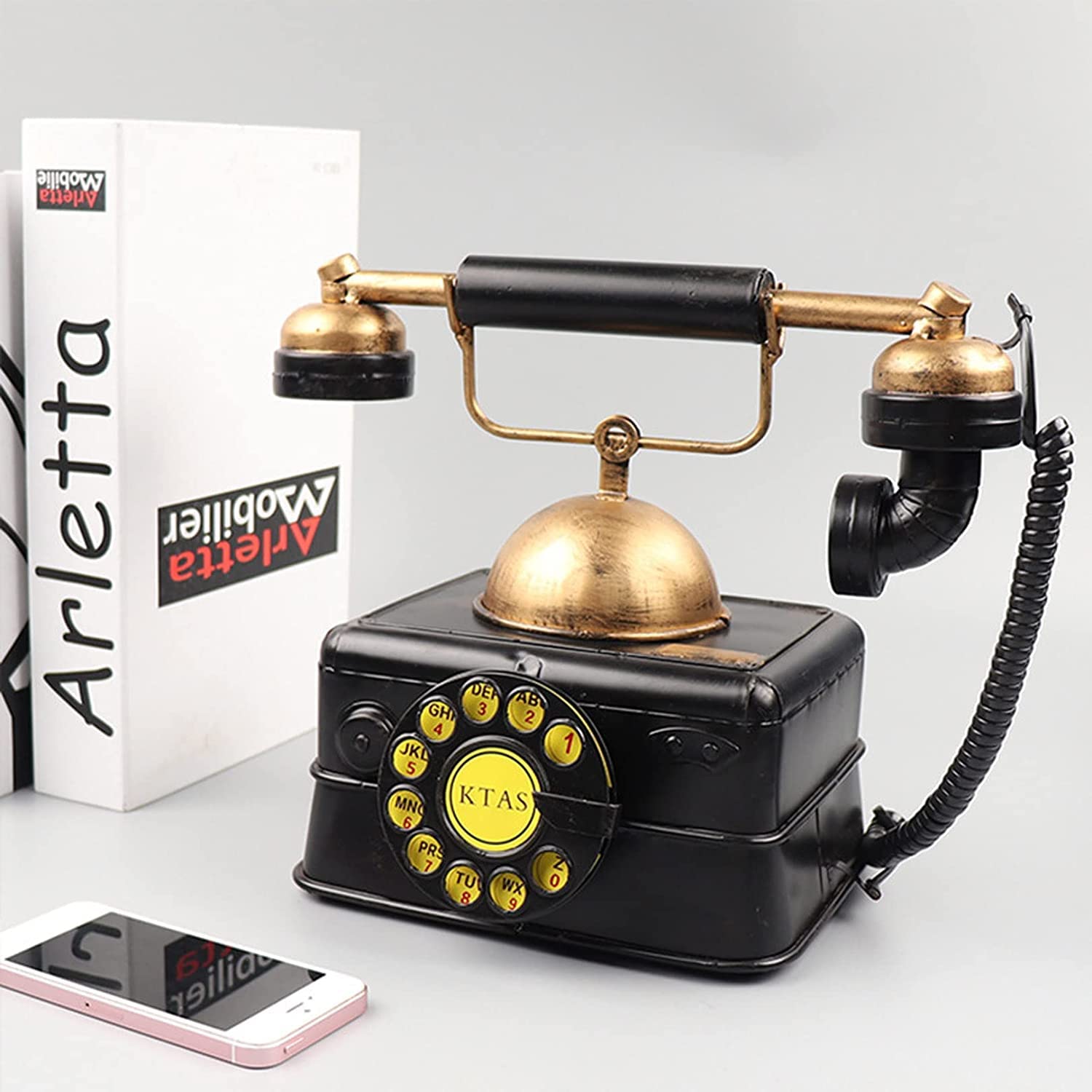 WangXLDD Klasyczny telefon w stylu retro w stylu vintage z przyciskiem staromodny telefon stacjonarny na biurko do domu biura hotelu i baru (A)