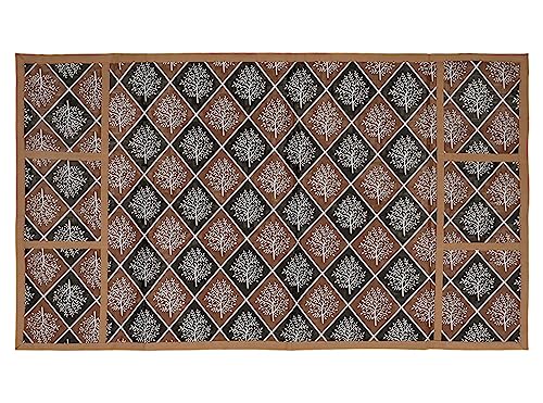 Image of Kuber Industries Floral Checks Print Fridge Cover With Side Pockets|Fridge Top Cover|Refrigerator Cover|Washable Cotton Material|6 Utility Pockets (Beige)